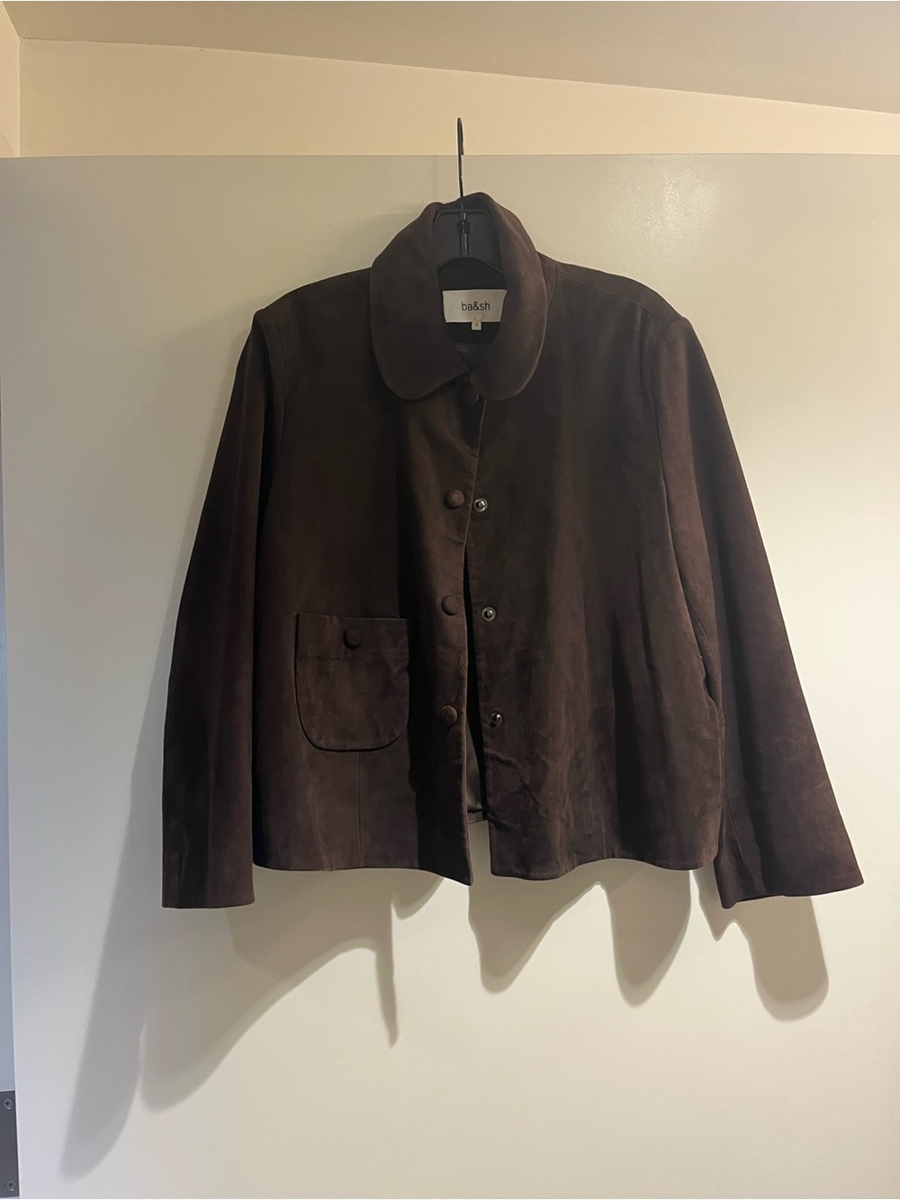 ba&sh Milas Dark Brown Suede Button-Front Jacket